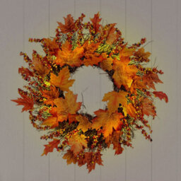 Living And Home Artificial Maple Leaves Wreath With Berries Harvest Halloween Decor 45 Cm - thumbnail 5