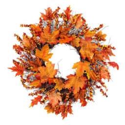 Living And Home Artificial Maple Leaves Wreath With Berries Harvest Halloween Decor 45 Cm - thumbnail 8