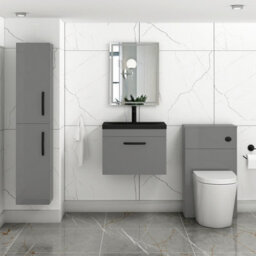 Royal Bathrooms Turin 600mm Wall Hung Vanity Unit 1 Drawer Indigo Grey Gloss With Black Basin & Handles - thumbnail 5