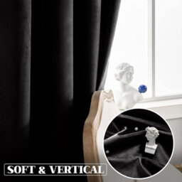 Moonlight Bedding Velvet Ring Top Curtains-Fully Lined Blackout Single Panel,thermal Sliding Glass Door Curtain (Black,66X84Inch) - thumbnail 5
