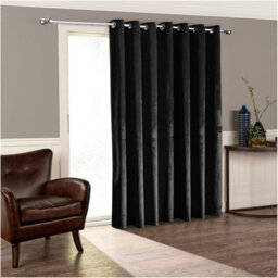 Moonlight Bedding Velvet Ring Top Curtains-Fully Lined Blackout Single Panel,thermal Sliding Glass Door Curtain (Black,66X84Inch)