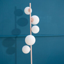 Valuelights Marlow Blush Pink Metal 5 Way Standing Floor Lamp With Glass Globe Lampshades - thumbnail 3
