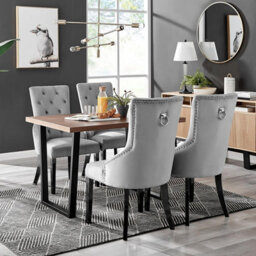 Furniturebox Uk Kylo Brown Wood Effect Dining Table & 4 Grey Belgravia Black Leg Chairs - thumbnail 1
