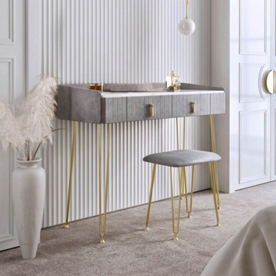 CARME Home Tokyo Glow Dove Grey Velvet Dressing Table With Velvet Stool - image 1