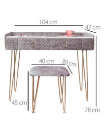 CARME Home Tokyo Glow Dove Grey Velvet Dressing Table With Velvet Stool - thumbnail 5