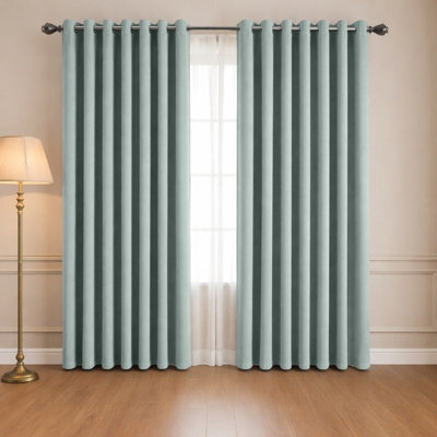 Oxford Homeware Eyelet Linen Effect Curtains Sage Green Fully Lined 100%blackout Thermal Insulated Curtains Pair (W)228Cmx(L)228Cm - image 1