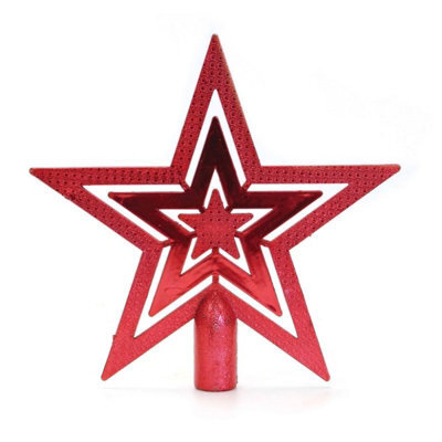 Tallon Red Christmas Star Glitter Tree Topper Sparkling Glitter Finish Classic Star Design Ideal For Home Decor Easy Fit Design