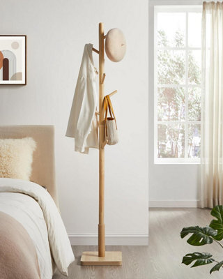 Songmics Solid Wood Coat Rack, Free-Standing Hall Tree With 8 Hooks For Coats, Hats, And Purses, Natural Beige - image 1