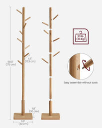 Songmics Solid Wood Coat Rack, Free-Standing Hall Tree With 8 Hooks For Coats, Hats, And Purses, Natural Beige - thumbnail 2