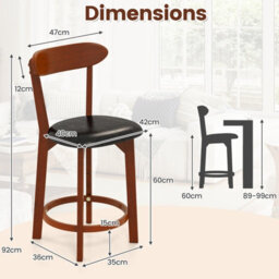 Gainoom Set Of 2 Walnut Bar Stool 77Cm Seat Height Barstools - thumbnail 2