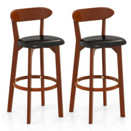 Gainoom Set Of 2 Walnut Bar Stool 77Cm Seat Height Barstools - thumbnail 1