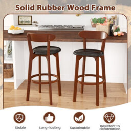 Gainoom Set Of 2 Walnut Bar Stool 77Cm Seat Height Barstools - thumbnail 6