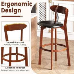 Gainoom Set Of 2 Walnut Bar Stool 77Cm Seat Height Barstools - thumbnail 7