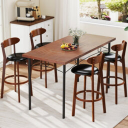 Gainoom Set Of 2 Walnut Bar Stool 77Cm Seat Height Barstools - thumbnail 4