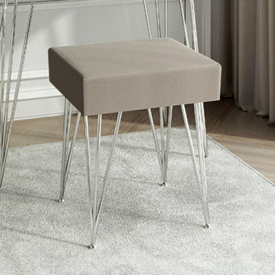 CARME Home Olivia Velvet Padded Stool Dove Grey Velvet Seat Silver Hairpin - image 1