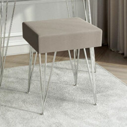 CARME Home Olivia Velvet Padded Stool Dove Grey Velvet Seat Silver Hairpin - thumbnail 1