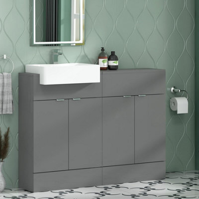 Royal Bathrooms Elena 1200mm Floor Standing Bathroom Vanity Sink Unit Indigo Grey Gloss 4 Door With Semi Recessed Basin - image 1