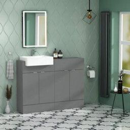 Royal Bathrooms Elena 1200mm Floor Standing Bathroom Vanity Sink Unit Indigo Grey Gloss 4 Door With Semi Recessed Basin - thumbnail 3