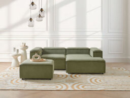 Beliani Modular Corner Sofa 3 Seater Ardal Corduroy Green With Ottoman Left Hand - thumbnail 2