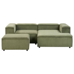 Beliani Modular Corner Sofa 3 Seater Ardal Corduroy Green With Ottoman Left Hand - thumbnail 4