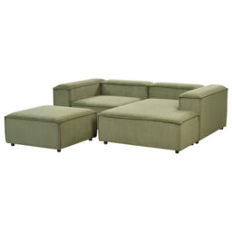 Beliani Modular Corner Sofa 3 Seater Ardal Corduroy Green With Ottoman Left Hand - thumbnail 6