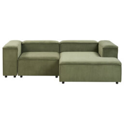 Beliani Modular Corner Sofa 3 Seater Ardal Corduroy Green With Ottoman Left Hand - thumbnail 5