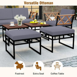 Patio Acacia Wood Chairs & Coffee Tables Set W/ Ottomans - thumbnail 4