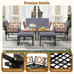 Patio Acacia Wood Chairs & Coffee Tables Set W/ Ottomans - thumbnail 6