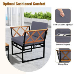 Patio Acacia Wood Chairs & Coffee Tables Set W/ Ottomans - thumbnail 3