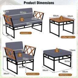 Patio Acacia Wood Chairs & Coffee Tables Set W/ Ottomans - thumbnail 2