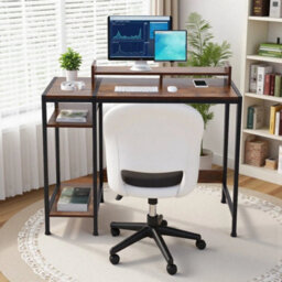 Brown Home Office Desk Gaming Workstation Writing Table Computer Laptop Stand Storage - thumbnail 3