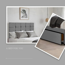 Grey Plush 3Ft Single Bed With Matttress  2 Storage Drawers And 20 Inch Cubic Headboard - thumbnail 3