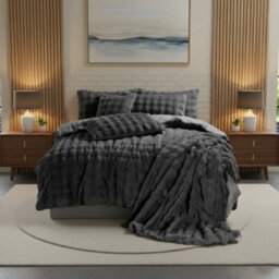 Rabbit Faux Fur Teddy Duvet Cover Set Ultra Soft Plush Bedding Grey - thumbnail 1