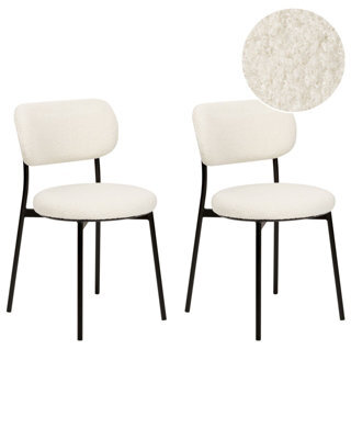 Wyld And Coco Off-White Boucle Dining Chairs Set Of 2, Armless With Iron Legs - image 1