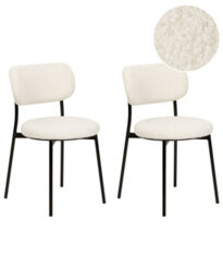 Wyld And Coco Off-White Boucle Dining Chairs Set Of 2, Armless With Iron Legs - thumbnail 1