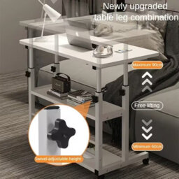 Height Adjustable Laptop Desk With Storage Movable Bookshelf Sofa Side Table 60X40X60 To 90Cm - thumbnail 3