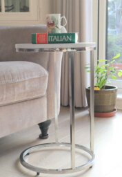 Aspect Furniture Paloma Round Side/end Table, Glossy White Tops And Chrome Base - thumbnail 3
