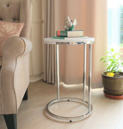 Aspect Furniture Paloma Round Side/end Table, Glossy White Tops And Chrome Base - thumbnail 4