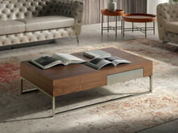 Angel Cerda Modern Rectangular Coffee Table In Walnut And Chrome-Plated Steel - thumbnail 2