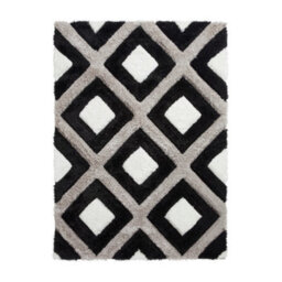 Black White Shaggy Modern Easy To Clean Geometric Rug For Dining Room -80Cm X 150Cm - thumbnail 6