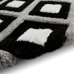 Black White Shaggy Modern Easy To Clean Geometric Rug For Dining Room -80Cm X 150Cm - thumbnail 4