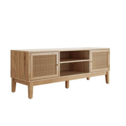 Wyld Haus Waterford Oak And Rattan 2-Door Tv Unit, Compact Boho Console - thumbnail 3