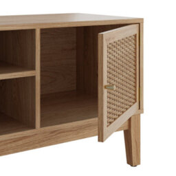 Wyld Haus Waterford Oak And Rattan 2-Door Tv Unit, Compact Boho Console - thumbnail 4