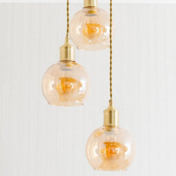 Valuelights Bellamy Amber Glass Globe 3 Drop Cluster Brushed Gold Ceiling Pendant Light - thumbnail 3