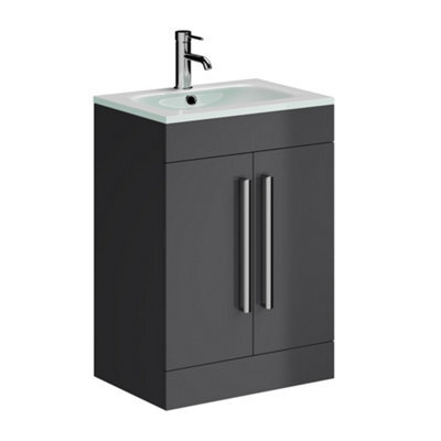 Plum&clay Novela Anthracite Grey Floor Standing Vanity Unit With Glass Basin (W)600mm - image 1