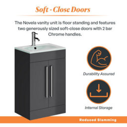 Plum&clay Novela Anthracite Grey Floor Standing Vanity Unit With Glass Basin Bathroom Furniture (W)600mm - thumbnail 3