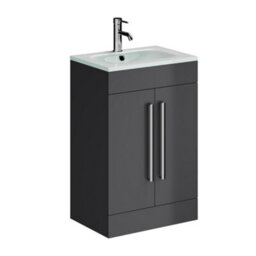 Plum&clay Novela Anthracite Grey Floor Standing Vanity Unit With Glass Basin Bathroom Furniture (W)600mm - thumbnail 2
