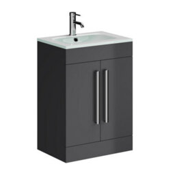 Plum&clay Novela Anthracite Grey Floor Standing Vanity Unit With Glass Basin Bathroom Furniture (W)600mm