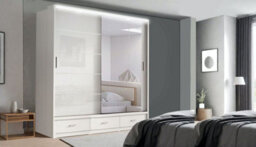 Interior Emporium Ie High Gloss Florence Mirror Door With Led Light - Sliding Door Wardrobe - Wardrobe For You ( White , 205 Cm) - thumbnail 1
