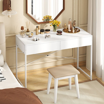 Costway Computer Desk 111 X 48 Cm Compact Writing Desk With 2 Drawers-White - image 1